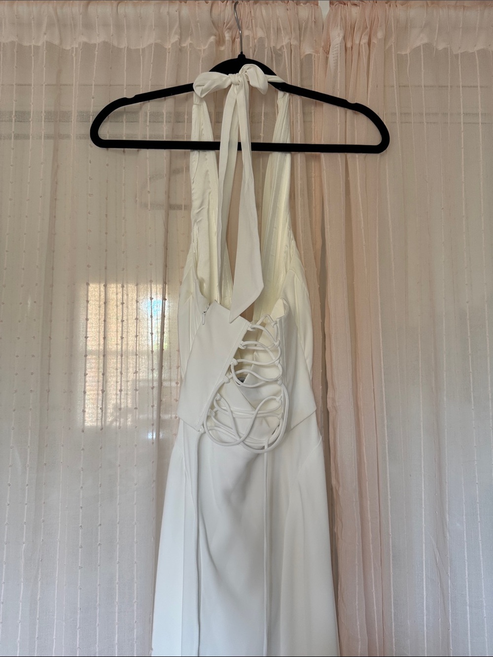 Halter Midi Dress in White with Plunging Neckline - Picture 6 of 6